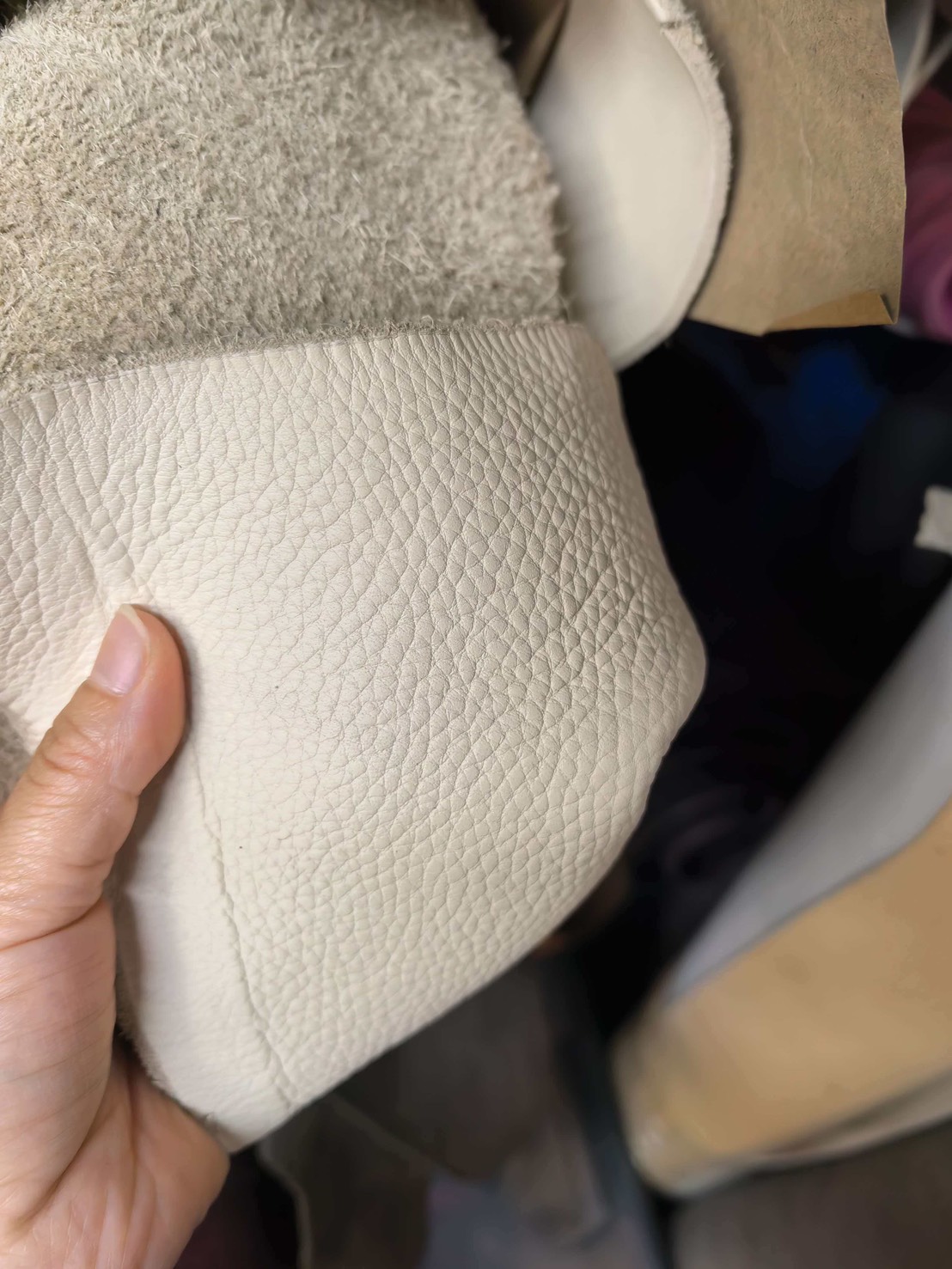 Cream leather grain detail